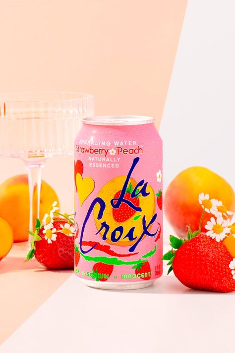 Natural LaCroix Strawberry Peach flavored Sparkling Water Flavored Sparkling Water, Classy Prom Dresses, Sparkling Water, Peaches, The Sweet, Strawberries, Sparkle, Pure Products, Water