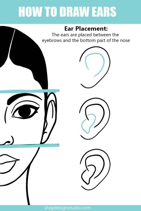 In this art tutorial learn the steps on how to draw the ears. Ears drawing, draw ears step by step, draw ears front view, draw ears cartoon How To Sketch Ears, Ears Drawing Cartoon, Drawing Ears Front View, Ear Drawing Tutorial, Easy Ear Drawing, How To Draw Ears On A Face, Ear Sketch Step By Step, Parts Of The Nose, Cartoon Ears