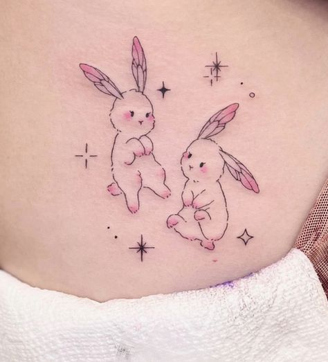 dragonfly bunny tattoo from atla🐰 #avatarthelastairbender #avatar #tattoo #tattooideas #bunnytattoo #bunny #aesthetic #tattooart Bunny With Fairy Wings Tattoo, Bunny Fairy Tattoo, Matching Bunny Tattoos, Angel Bunny Tattoo, Bunny With Wings Tattoo, Cute Bunny Tattoo, Bunny With Wings, Hase Tattoos, Partner Tattoo