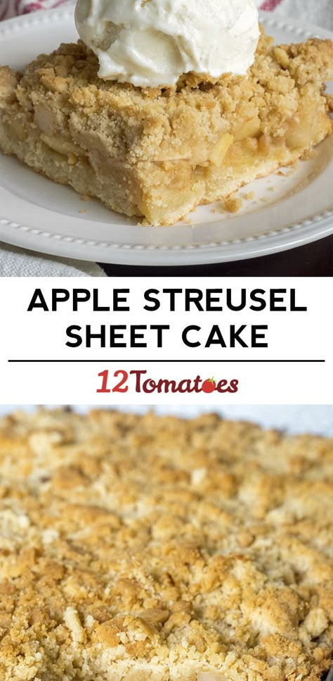 German Apple Streusel Sheet Cake Apple Sheet Cake, Streusel Cake, Apple Streusel, Weight Watcher Desserts, Apple Strudel, Sheet Cake Recipes, 12 Tomatoes, Low Carb Dessert, Sheet Cakes