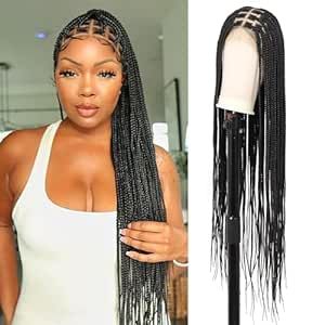 The quality of this knotless braided wigs is top-notch. It feels soft and luxurious, hair texture close to real human hair. All cornrow braided lace front wigs for black women are hand braided by professional styling designer, every braid is neatly & tightly done, natural looking as your real hair. Well-constructed, super lightweight and perfect length at 36 inches long. wear it , you can definitely achieve a perfect transformation. Short Bob Braids, Bedroom Finds, Amazon Bedroom, Box Braided Wigs, Black Box Braids, Kort Bob, Updo Bun, Twist Box Braids, Lace Braids