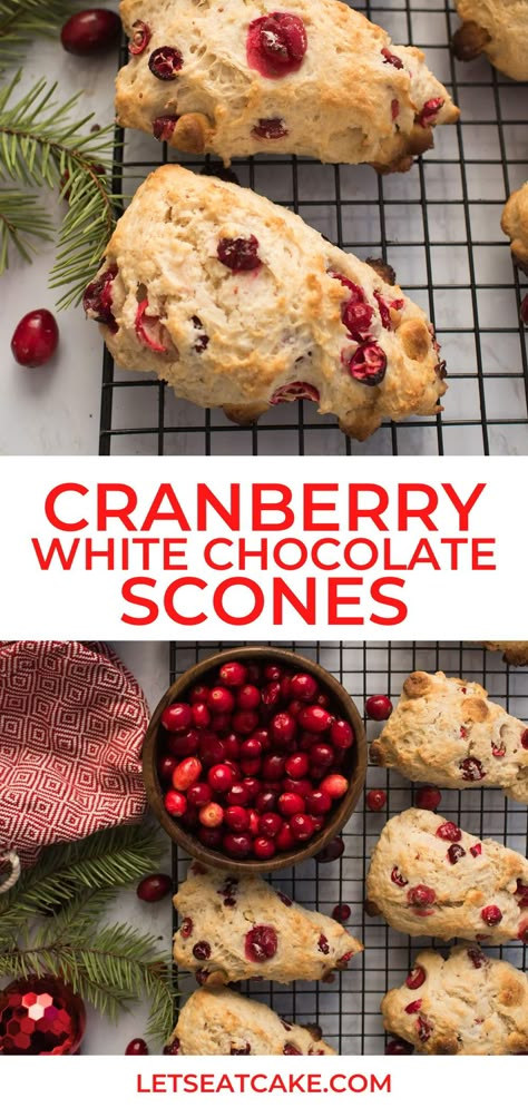 Breakfast Christmas Party, Cranberry White Chocolate Scones, Easy Scones Recipe, Easy Scones, White Chocolate Scones, January Recipes, Breakfast Christmas, Vegetarian Brunch, Cranberry White Chocolate