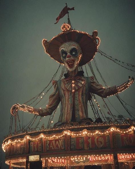 Circus Lights Aesthetic, Clowns Aesthetic Creepy, Carnival Animals, Haunted Carnival Aesthetic, Circus Aesthetic Background, Creepy Amusement Park, Circus Core Aesthetic, Haunted Circus Aesthetic, Charlatan Aesthetic