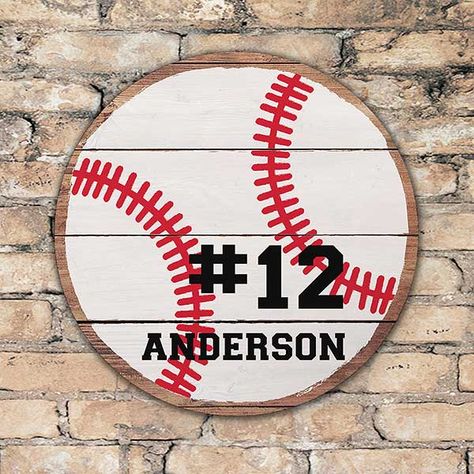 Personalized Round Wood Baseball Sign Baseball Bedroom, Baseball Wreaths, Baseball Display, Baseball Photography, Baseball Crafts, Gifts For Baseball Players, Baseball Room, Baseball Signs, Baseball Decor