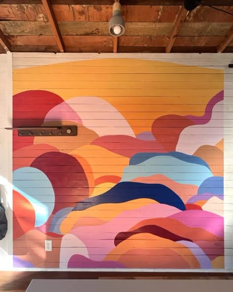 Cool Murals, Pool Mural, Meet The Creator, Blue Carrot, Violet Room, Abstract Mural, Bedroom Mural, Colorful House, Diy Mural