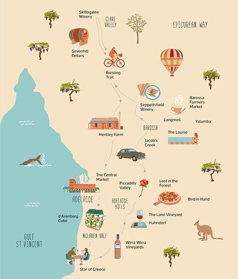 Clare Valley, Map Illustration, Moving To Australia, Australia Map, Travel Magazine, Illustrated Map, Wine Region, Map Design, South Australia