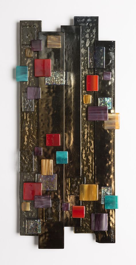 A Rainy Night In Times Square by Denise Bohart Brown (Art Glass Wall Sculpture) | Artful Home Pottery Mosaic, Glass Wall Sculpture, Texture Ideas, City Theme, Fused Glass Wall Art, Abstract Metal Wall Art, Kiln Formed Glass, Wood Wall Sculpture, Glass Fusing Projects