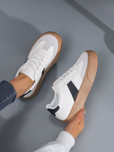 2024 neue modische minimalistische Damen Plateau-Sneaker in Weiß weiß schwarz    PU     Sports & Outdoor Shoes, size features are:Bust: ,Length: ,Sleeve Length: Plateau Sneaker, Minimalist Women, Outdoor Shoes, Casual Sneakers, Outdoor Sports, Skateboard, Length Sleeve, Baskets, White And Black