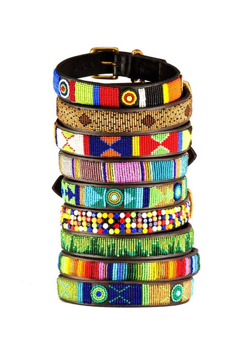 Beaded Leather Belts Beaded Leather Dog Collars Hand made in Kenya Maasai Collars For Dogs, Beaded Dog Collar, African Crafts, 70s Inspired Fashion, Dog Fashion, African Earrings, Maasai, Dog Leads, Boxer Dogs