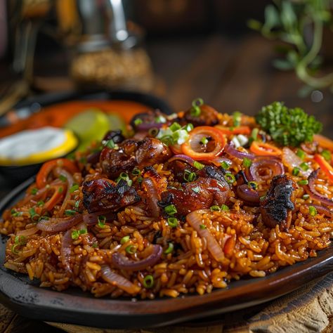 West African Delight: Chef's Special Jollof Rice - Short Grain Food Truck East African Food Tanzania, African Food Buffet, African Food Ideas, Africa Food African Recipes, African Dishes Nigerian Food, African Fried Rice, Soul Food Brunch, Angolan Food, Rice Flavors