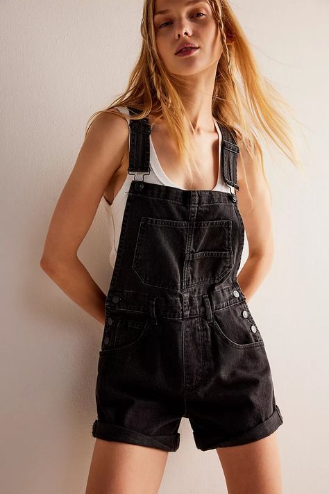 We The Free Ziggy Shortalls | Free People Ziggy Shortalls, Overalls Outfit Short, Black Overalls Outfit, Black Short Overalls, Free People Overalls, Denim Overalls Shorts, Overalls Outfit, Black Overalls, Denim Overalls