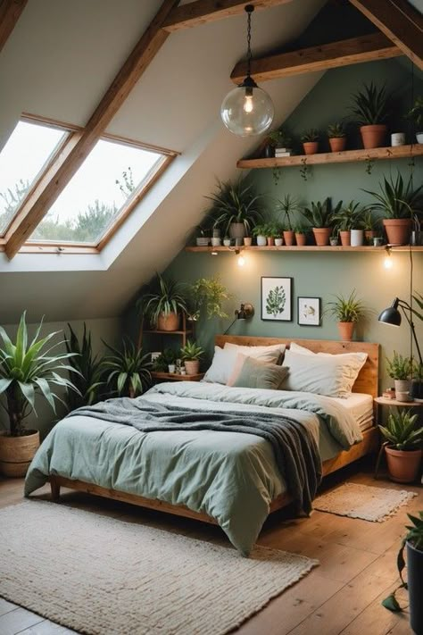 Bedroom Decor Attic Room, Small Bedroom Pitched Ceiling, Bedroom Decor Sloped Ceiling, Small Bedroom Ideas With Slanted Ceiling, Bedroom Sloping Ceiling, Romantic Attic Bedroom, A Frame Bedroom Ideas Ceilings, Attic Appartement, Cosy Loft Bedroom