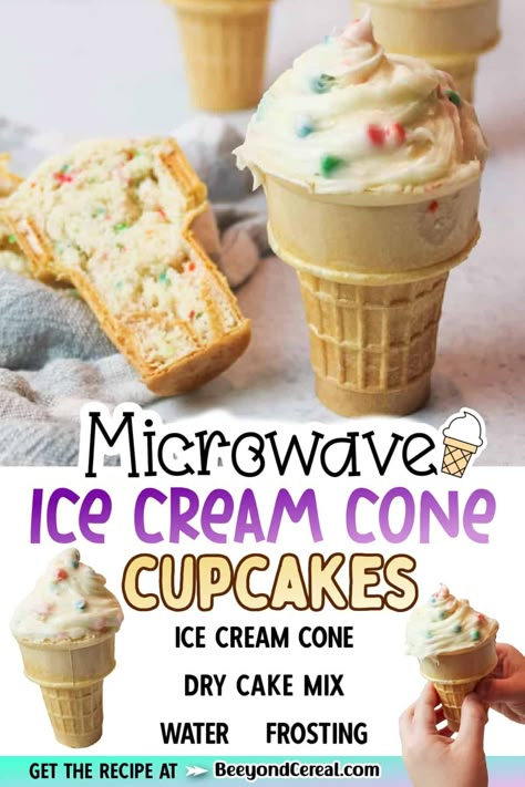 Easy Summer Recipes For Kids, Easy Kid Friendly Desserts, Kid Recipes Easy Fun, Easy Cooking Recipes For Kids, Ice Cream Cone Cupcakes Recipe, Meals Kids Can Make, Microwave Cupcake, Student Cooking, Cupcake Recipes For Kids