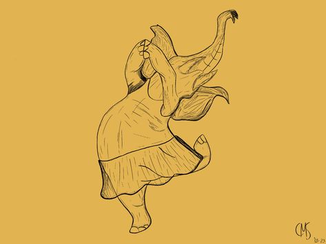 Dancing Elephant Drawing, Dancing Elephant, Tattoo Elephant, Easy Animal Drawings, Dancing Animals, Elephant Drawing, Human Drawing, Elephant Tattoos, Art Characters