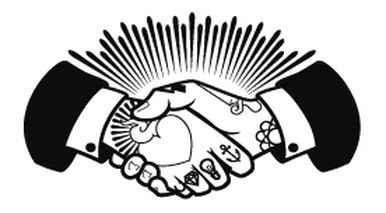 FIDELITY TATTOO CO. Shaking Hands Tattoo Traditional, Hand Shake Tattoos, Traditional Handshake Tattoo, Perserverance Tattoo, Shaking Hands Tattoo, Band Aid Tattoo, Handshake Tattoo, Traditional Stencil, Union Tattoo