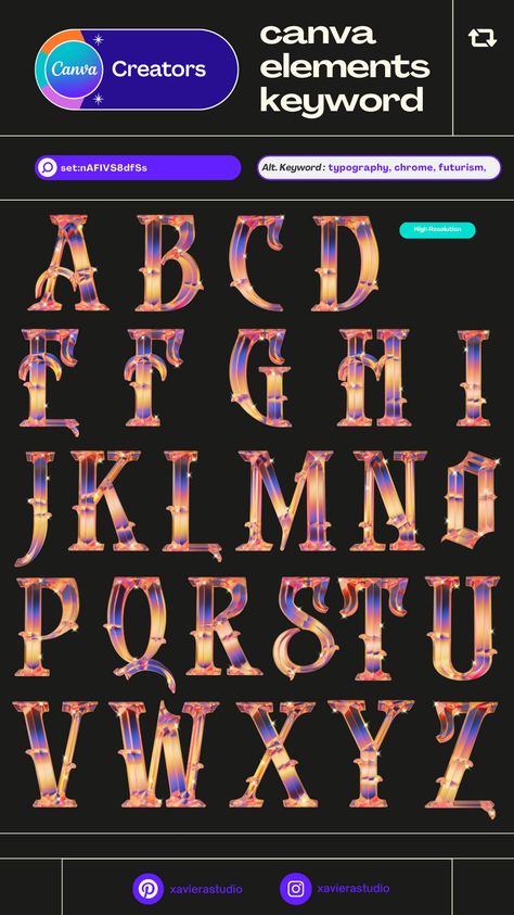 3d Pubmat, Canva Alphabet Element Keyword, Futurism Typography, Blackletter Alphabet, Canva Typography, Canva Alphabet, Web Design Blog, Elements Canva, Keyword Elements Canva