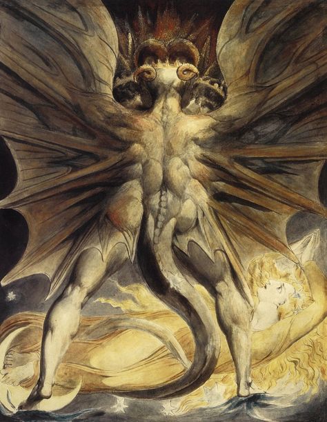 Red Dragon Painting, The Great Red Dragon, Great Red Dragon, William Blake Paintings, Red Dragon Tattoo, Dragon Rouge, The Legend Of Sleepy Hollow, William Blake, Red Dragon