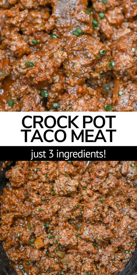 3-ingredient Crock Pot ground beef is our favorite way to make taco meat! This Crock Pot taco meat recipe is so easy, you need only one pot and three ingredients. If you're in need of ground beef crockpot recipes to make for dinner, look no further! Crock Pot Taco Meat, Crock Pot Ground Beef, Crockpot Taco Meat, Crockpot Beef Tacos, Best Taco Meat Recipe, Ground Beef Taco Meat, Beef Taco Meat, Taco Recipes Ground Beef, Ground Beef Crockpot Recipes