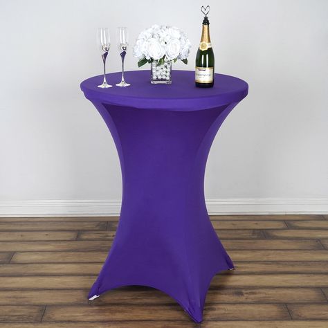 https://www.efavormart.com/products/purple-cocktail-spandex-table-cover?variant=43657305682 Highboy Table, Purple Cocktails, Fitted Table Cover, Chair Bands, Fitted Tablecloths, High Top Tables, Spandex Chair Covers, Blue Cocktails, Table Skirt