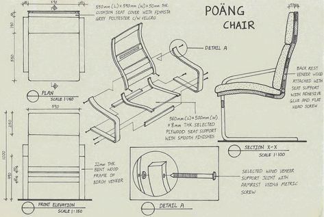 Ikea Drawing, Poang Ikea, Furniture Details Drawing, Poang Chair, Chair Detail, Drawing Resources, Orthographic Drawing, Details Drawing, Drawing Furniture