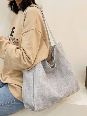 Olivia Mark - Minimalist Corduroy Tote Bag - Women Tote Bags Bags Style, Inch Bag, Diy Mirror, Top Cute, Casual Trousers, Shoulder Tote Bag, Shopper Bag, Bird In Bag, Grey Cotton