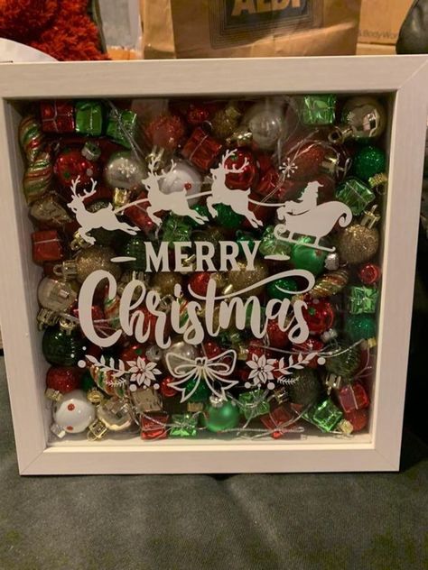 Diy Christmas Shadow Box, Pallet Christmas Trees, Diy Christmas Crafts To Sell, Shadow Box Ideas, Cricut Christmas Ideas, Christmas Neighbor, Christmas Eve Traditions, Pallet Christmas Tree, Christmas Shadow Boxes