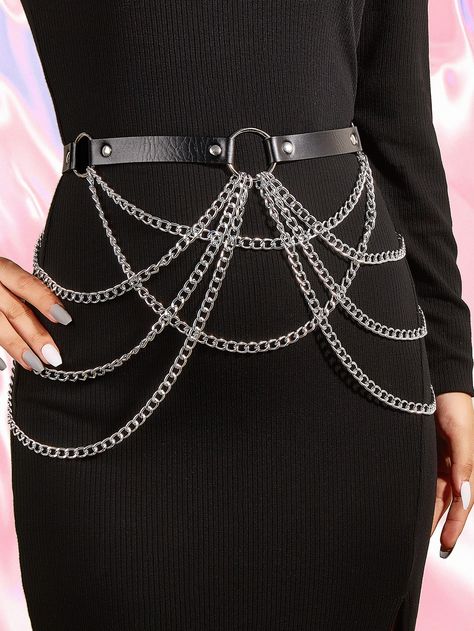 Black Casual   Metal  Skinny Belts Embellished   Women Accessories Chains For Clothes, Chain Belts For Women, Belt Chains, Gothic Belt, Goth Belt, Alternative Accessories, Chain Clothes, Chain Decor, Chain Accessories