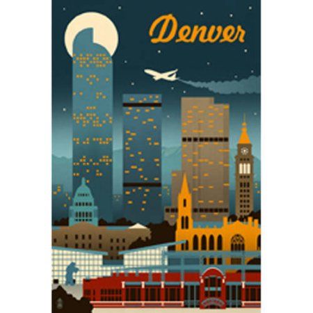 Denver Skyline, Vintage Films, Colorado Art, Denver Art, Retro Travel Poster, City Poster, Stretched Canvas Wall Art, City Park, Skyline Art