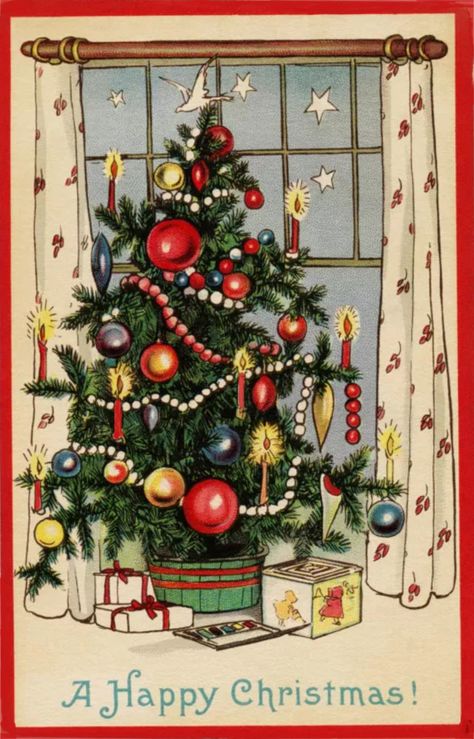 Old Fashion Christmas Tree, Classic Christmas Cards, Christmas Tree Printable, Postal Vintage, Classic Christmas Tree, Vintage Christmas Images, Postcard Art, Christmas Tree Cards, Old Christmas