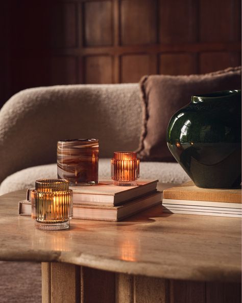 Home Décor | Furniture, Bedding & Decorations | H&M CA Brown Candles, Glass Candle Lantern, Coloured Candles, Candle Store, Candle Lantern, Green Candle, Glass Candle Holder, Lighting Home, Ribbed Glass