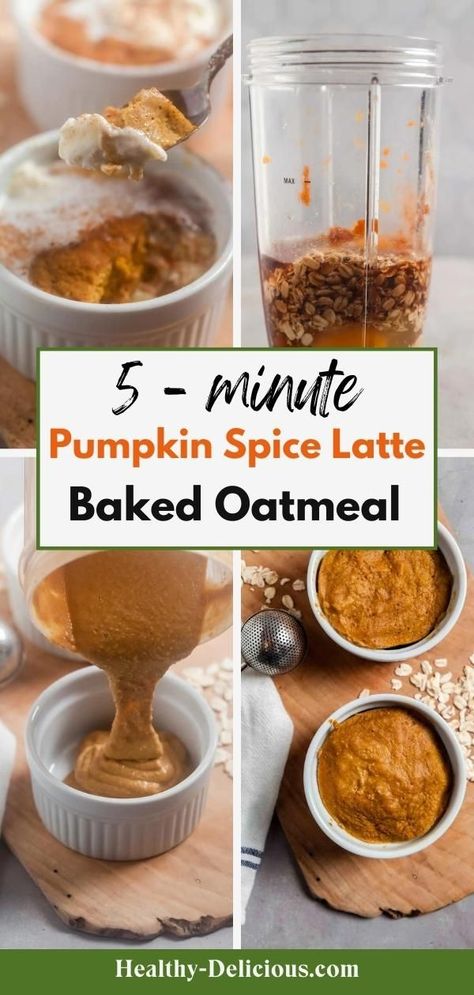 Make these pumpkin spice latte "baked" oats in your microwave! This healthy breakfast is made with cold brew coffee, real pumpkin, and pumpkin spice seasonings. Make it with gluten free oats! Blended Pumpkin Baked Oats, Pumpkin Blended Oats, Healthy Pumpkin Baked Oats, Pumpkin Spice Baked Oats, Baked Oats Pumpkin, Pumpkin Spice Breakfast, Coffee Baked Oats, Pumpkin Spice Recipes Easy, Pumpkin Easy Recipes