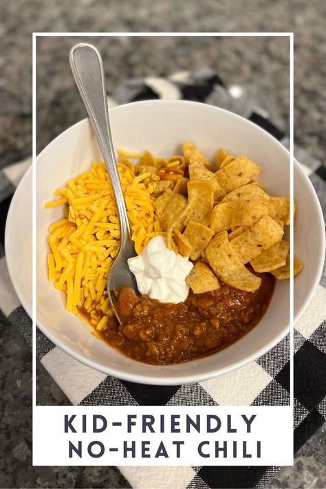 Slow Cooker No Heat Chili - Family Friendly Dinner for Kids! - Redhead Baby Mama | Atlanta Blogger Chili Kids Will Love, Toddler Chili Recipe, Chili For Picky Eaters, Kids Chili Recipe, Crock Pot Kid Friendly Meals, Crockpot Recipes Kids Love, Crockpot Kid Friendly Recipes, Chili Recipe For Kids, Kid Friendly Crockpot Meals