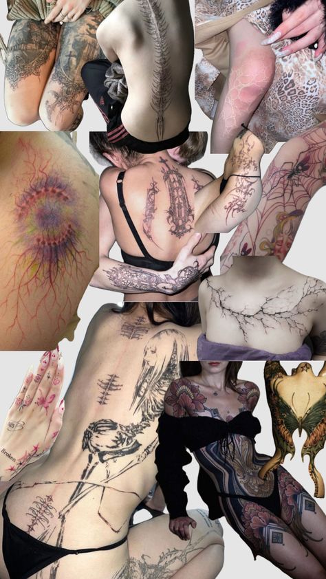 Tattoos 🥀 #tattoo #grunge #art #moodboards #shufflefyp #women #beauty #artcollage Grunge Tattoo Designs, Dumbest Tattoos, Chinese Symbol Tattoos, Jagua Henna, Grunge Tattoo, Pretty Hand Tattoos, Indie Drawings, Creepy Tattoos, Tattoos For Black Skin