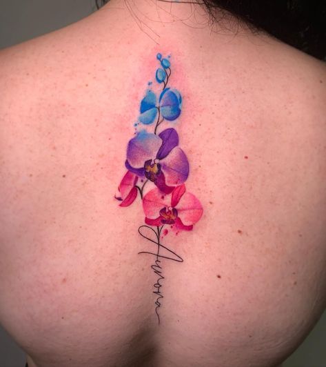 Star Tattoo Back, Watercolor Orchid Tattoo, Orchid Tattoos, Orchid Flower Tattoos, Orchid Watercolor, 9 Tattoo, Symbolism Meaning, Tattoo Couple, Flower Tattoo Meanings