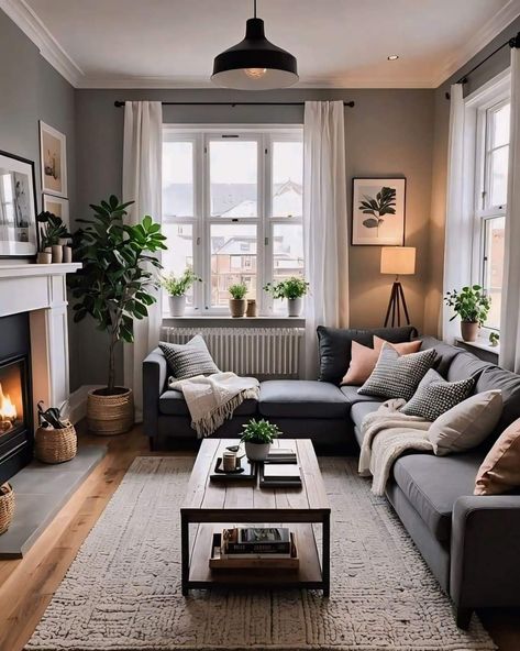 Dark Grey Couch Living Room, Grey Sofa Living Room, Grey Couch Living Room, Living Room Decor Gray, Apartment Bedroom, Home Design Living Room, Decor Home Living Room, Living Room Decor Apartment, Living Room Grey