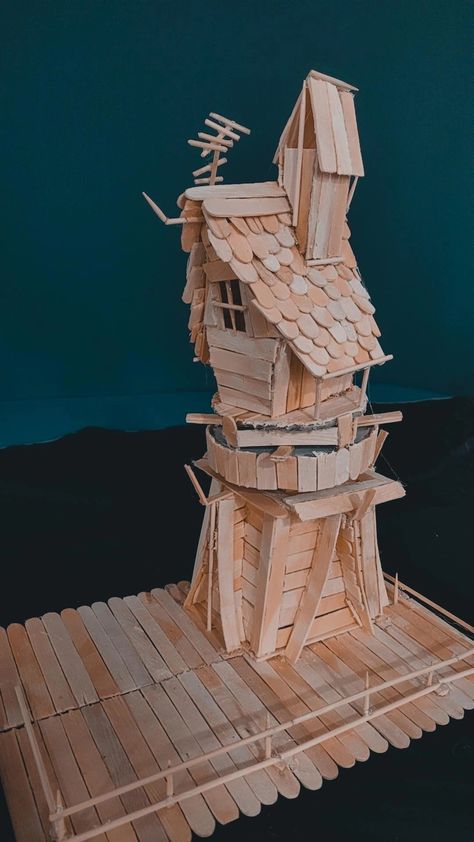 Popsicle stick castle Popsical Stick House, Popsicle Stick Structures, Popsicle Stick Castle, Popsicle Stick Building, Popsicle Stick Sculpture, Stick Architecture, Ap Ceramics, Stick House, Harry Potter Castle