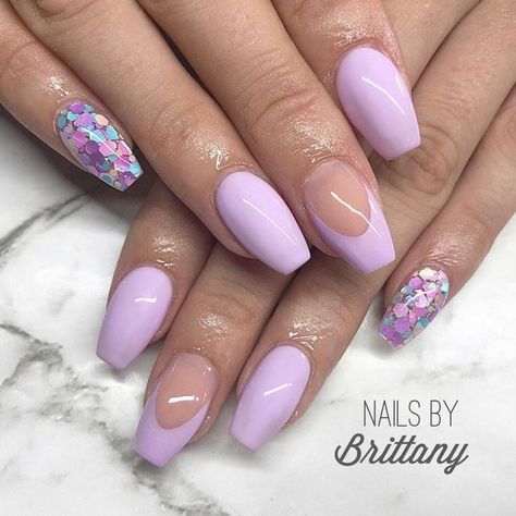 Pastel Purple Nails Coffin With Glitter Lavender Nails With Glitter, Purple Almond Nails, Nail Pastel, Nail Purple, Nails Basic, Purple Nail Art Designs, Light Purple Nails, Dark Purple Nails, Pride Nails