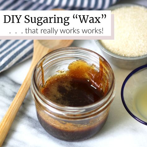 Try this DIY Sugaring recipe for an at home "wax" that really works! Made from only organic sugar, organic lemon juice, and water, this all-natural hair removal solution is cheap, easy, and zero waste! Homemade Waxing, Sugaring Recipe, Homemade Sugar Wax, Sugar Wax Recipe, Sugaring Paste, Sugar Wax Diy, Sugaring Hair Removal, Hair Removal Diy, Natural Hair Removal