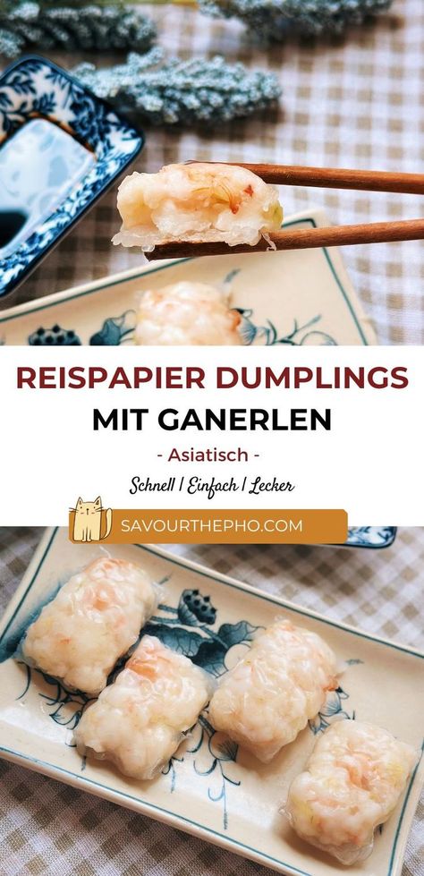 Diese japanischen Reispapier Dumplings mit Garnelen sind kinderleicht zuzubereiten, mit einer zarten, zähen Außenschicht aus Reispapier und einer saftigen Garnelenfüllung. Dieses Rezept eignet sich perfekt als Vorspeise und wird dich sicher beeindrucken. Spring Rolls, Dumplings, Mochi, Ramen, Rolls, Food And Drink, Dessert