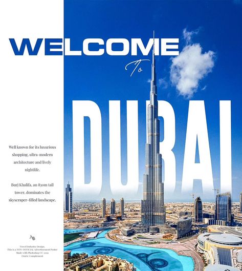 The most luxurious city in the world. Welcome to DUBAI ----------------------------------- Travel Magazine Cover. Travel industry design Made with Photoshop CC 2019 #dubai #magazine #magazinecover #travel #destination #findyourway Travel Magazine Cover, Welcome To Dubai, Luxurious City, City Ideas, Industry Design, Magazine Layout Design, Travel Magazine, Dubai Travel, Travel Industry