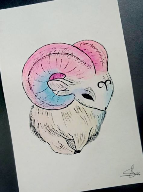 Cute Ram Tattoo, Aries Sketch, Aries Ram Drawing, Aries As A Person Drawing, Aries Skull Drawing, Aries Ram Skull Tattoo, Ram Art, Persona Ideas, Ram Tattoo