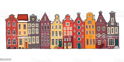 Amsterdam Art, Amsterdam Houses, House Cartoon, Travel Art Journal, Building Sketch, Dutch House, Building Drawing, House Sketch, House Illustration