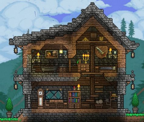 Simple Terraria Builds, Terraria Relic Build, Terraria Beginner House, Terraria Tavern Build, Terraria Mountain House, Terraria Starter House Ideas, Terraria Small Builds, Terraria Small House Ideas, Cute Terraria Builds