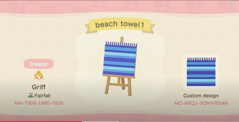 Beach Towel Animal Crossing, Beach Towel Acnh, Acnh Beach Towel Code, Animal Crossing Beach Towel Design, Tropical Path, Beach Towel Storage, Beach Towel Rack, Acnh Beach, Diy Towel Rack