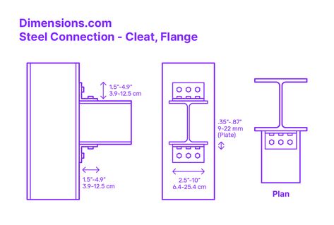 A flange cleat steel connection is a type of structural steel connection that uses a metal plate, called a cleat, to connect two beams or columns together. The cleat is welded or bolted to the flanges of the beams or columns, and the beams or columns are then connected to each other by bolts or welds. Downloads online #steel #beams #structures #joinery #buildings #construction Steel Conection, Steel Connection, Steel Beam, Beam Structure, Wooden Columns, Apple Park, Pool Shapes, Concrete Column, Concept Models Architecture