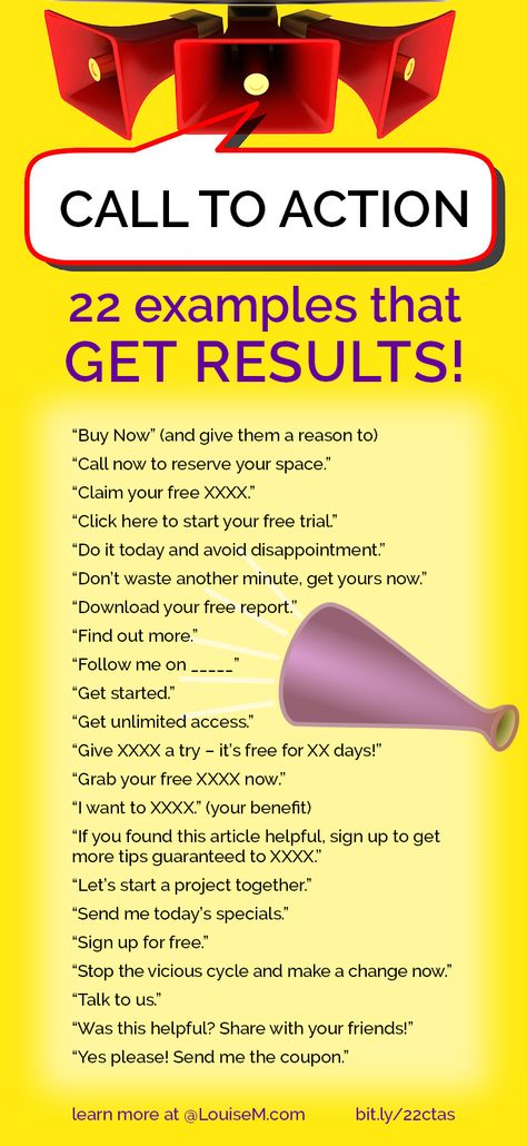 Small business marketing tips: Looking for call to action examples? These tested phrases are proven to bring results! Edit them to fit your specific situation. They're sure to spark ideas! Click to blog to learn more. Call To Action Examples, Marketing Concept, Small Business Ideas, Call To Action, Facebook Marketing, Inbound Marketing, Social Media Strategies, Business Management, Marketing Plan