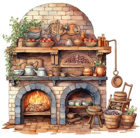 Nostalgische Küche, vintage kitchen Vintage Country Kitchen, Kitchen Clipart, Homemade Recipe Books, Kitchen Drawing, Watercolor Vintage, Food Clipart, House Design Pictures, Victorian Scrap, Fantasy Props