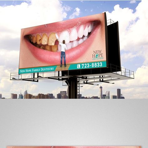 Dental billboard (big smile!) | Signage contest | 99designs Outdoor Advertising Billboard, Dental Advertising, Dental Cabinet, Dental Office Decor, Dental Design, Billboard Design, Simple Business Cards, Family Dentistry, Custom Signage