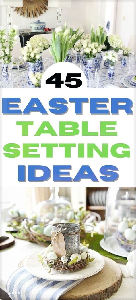 Easter table setting ideas. Spring decoration for your table. From centrepieces to place settings, and from Easter table decorations to Easter dinner decor. These Easter tablescapes DIY ideas are perfect Easter dining table decor. Easter Table Setting Ideas, Easter Buffet, Easter Dinner Table, Easter Table Setting, Easter Place Settings, Easter Decorating Ideas, Easter Table Decor, Easter Decor Ideas, Easter Table Settings