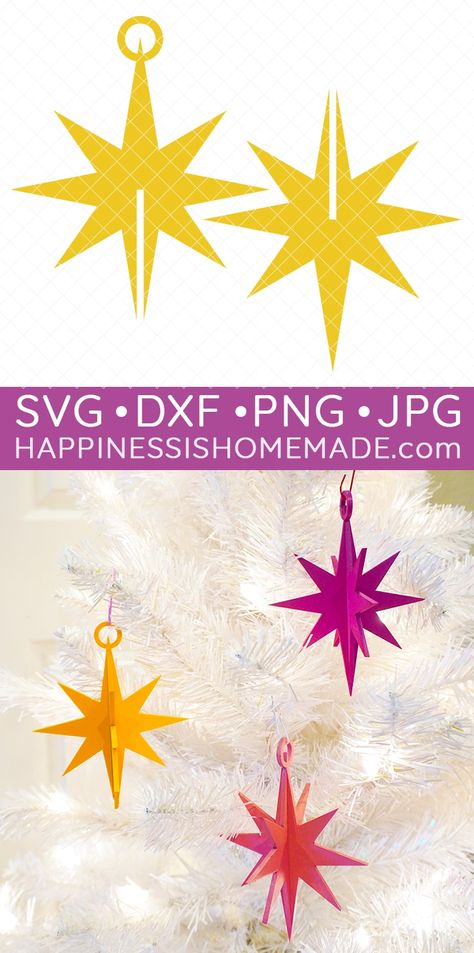 3d Paper Christmas Ornaments Diy, Paper Ornaments Cricut, Free Christmas Ornament Svg Files For Cricut, Cricut Christmas Ornaments Paper, Free Christmas Ornament Svg, Paper Christmas Ornaments Templates, Cricut Christmas Decorations Diy, Diy Cricut Christmas Projects, Diy Star Christmas Ornaments